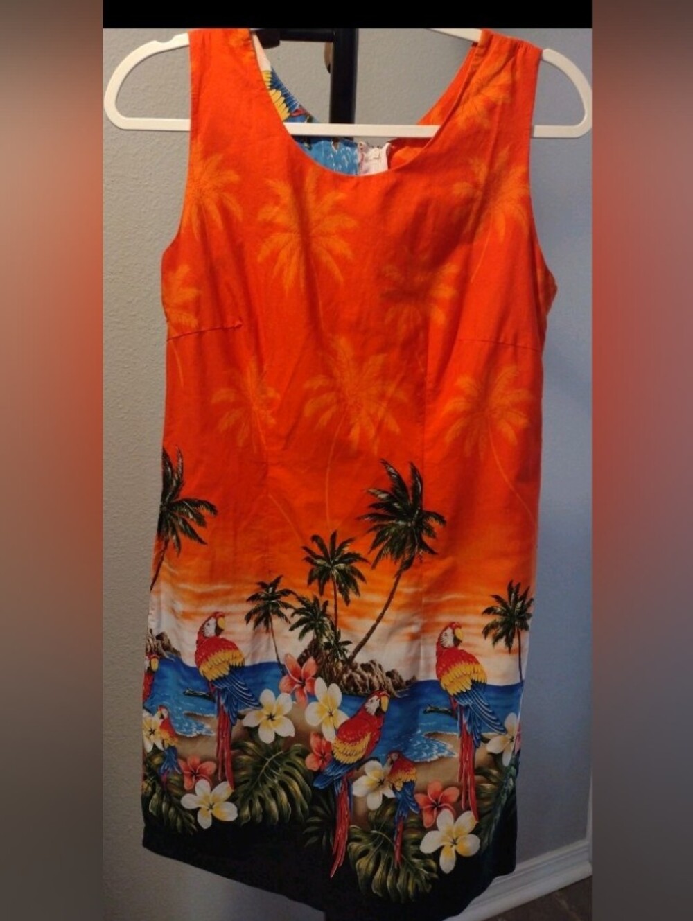 Hawaiian Tank Dress Women M Pacific Legend Sleeveless Floral Sheath Parrot Brigh